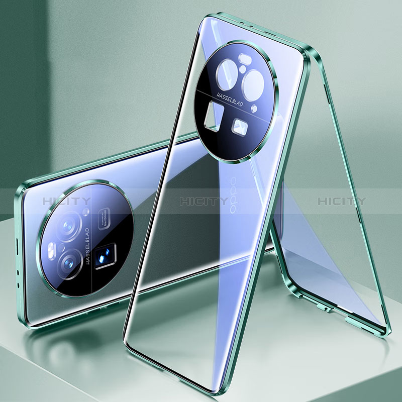 Coque Rebord Bumper Luxe Aluminum Metal Miroir 360 Degres Housse Etui Aimant P02 pour Oppo Find X6 5G Vert Plus