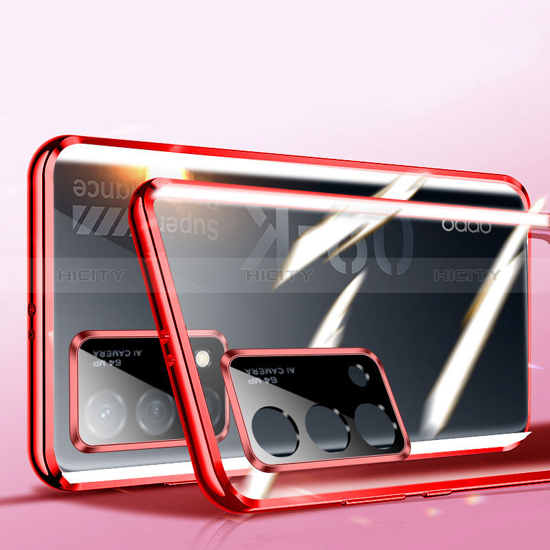 Coque Rebord Bumper Luxe Aluminum Metal Miroir 360 Degres Housse Etui Aimant P02 pour Oppo K9 5G Rouge Plus