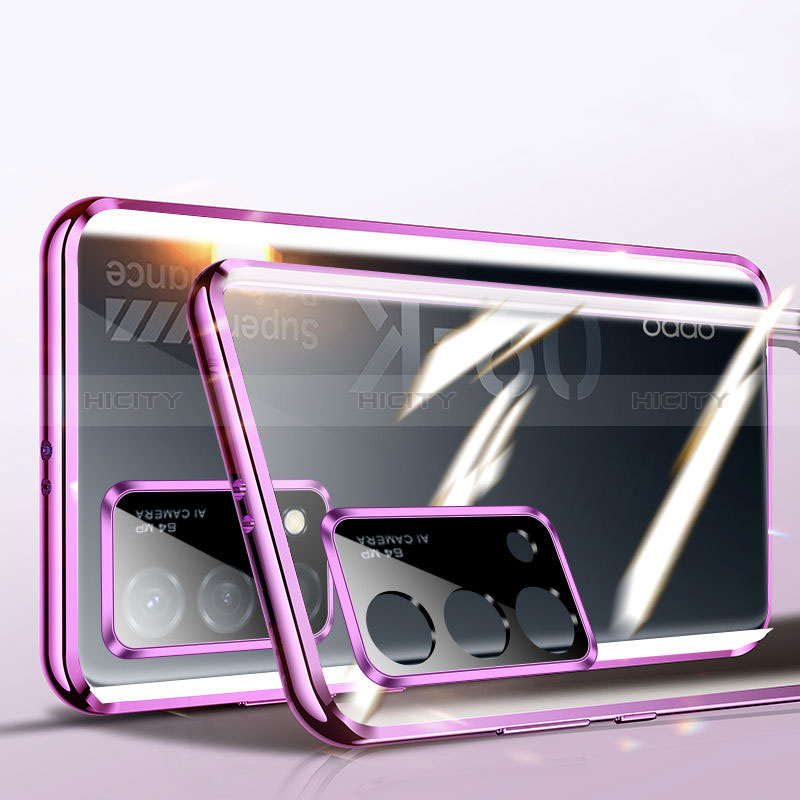 Coque Rebord Bumper Luxe Aluminum Metal Miroir 360 Degres Housse Etui Aimant P02 pour Oppo K9 5G Violet Plus