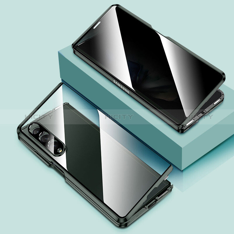 Coque Rebord Bumper Luxe Aluminum Metal Miroir 360 Degres Housse Etui Aimant P02 pour Samsung Galaxy Z Fold3 5G Vert Plus