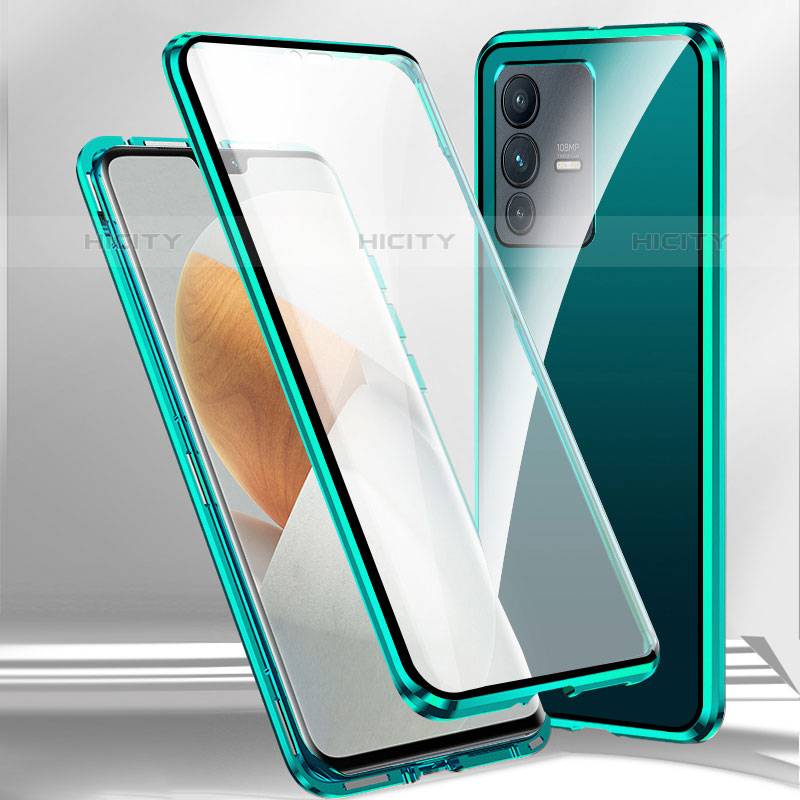 Coque Rebord Bumper Luxe Aluminum Metal Miroir 360 Degres Housse Etui Aimant P02 pour Vivo V25 Pro 5G Vert Plus