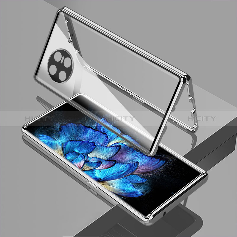 Coque Rebord Bumper Luxe Aluminum Metal Miroir 360 Degres Housse Etui Aimant P02 pour Vivo X Note Argent Plus