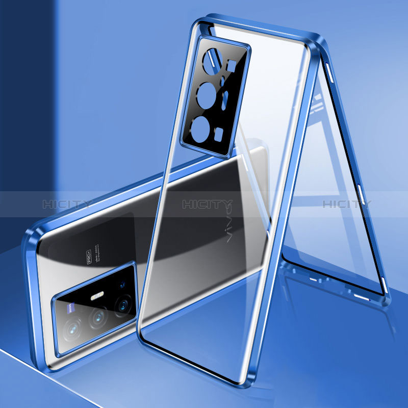 Coque Rebord Bumper Luxe Aluminum Metal Miroir 360 Degres Housse Etui Aimant P02 pour Vivo X70 Pro+ Plus 5G Bleu Plus