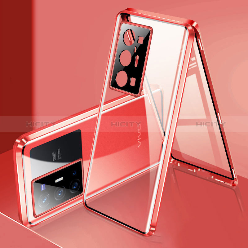 Coque Rebord Bumper Luxe Aluminum Metal Miroir 360 Degres Housse Etui Aimant P02 pour Vivo X70 Pro+ Plus 5G Rouge Plus