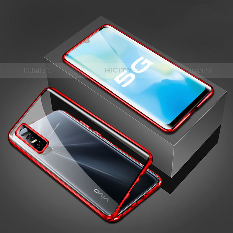 Coque Rebord Bumper Luxe Aluminum Metal Miroir 360 Degres Housse Etui Aimant P02 pour Vivo Y73s 5G Rouge Plus