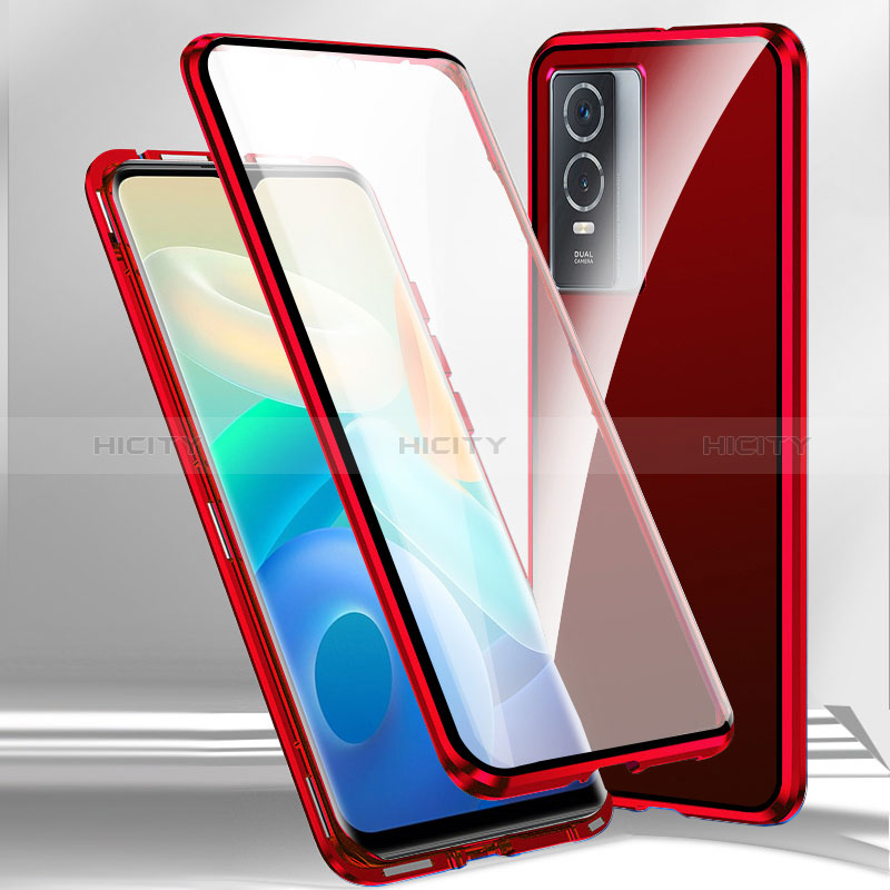 Coque Rebord Bumper Luxe Aluminum Metal Miroir 360 Degres Housse Etui Aimant P02 pour Vivo Y76s 5G Rouge Plus