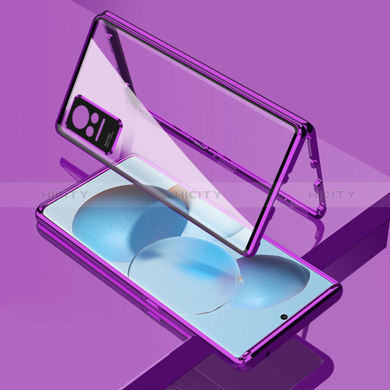 Coque Rebord Bumper Luxe Aluminum Metal Miroir 360 Degres Housse Etui Aimant P02 pour Xiaomi Civi 5G Violet Plus