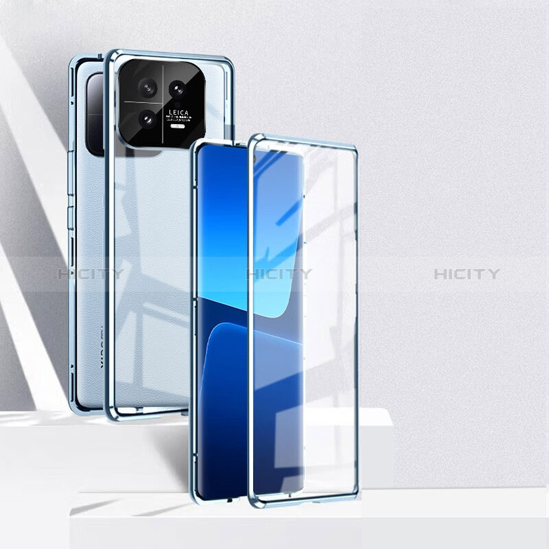 Coque Rebord Bumper Luxe Aluminum Metal Miroir 360 Degres Housse Etui Aimant P02 pour Xiaomi Mi 13 5G Bleu Plus