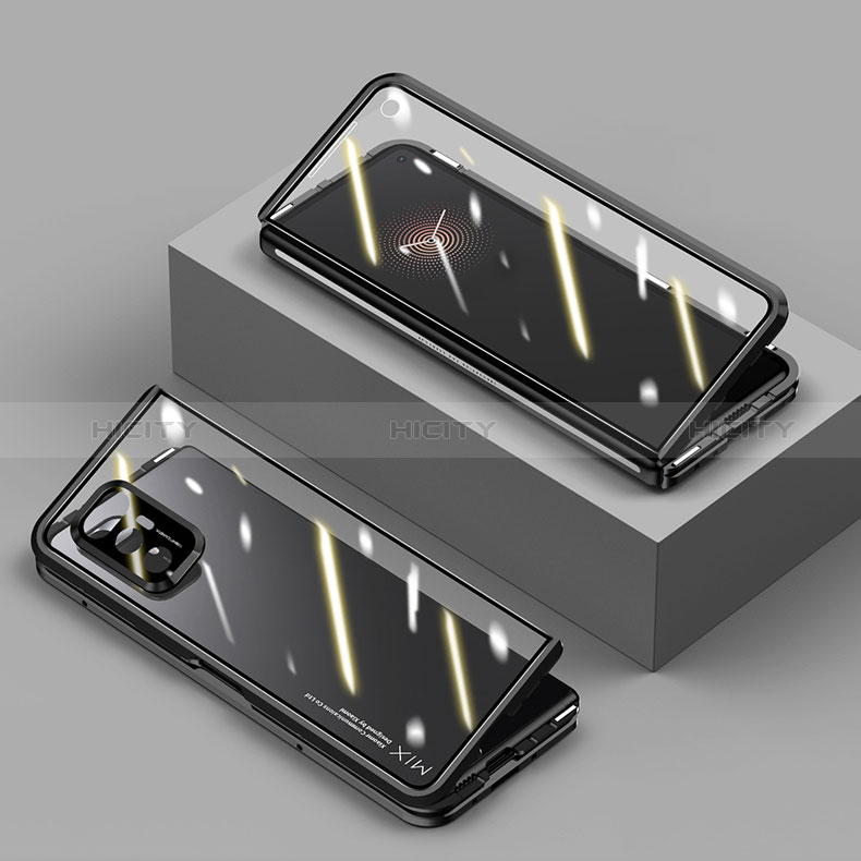 Coque Rebord Bumper Luxe Aluminum Metal Miroir 360 Degres Housse Etui Aimant P02 pour Xiaomi Mix Fold 5G Noir Plus