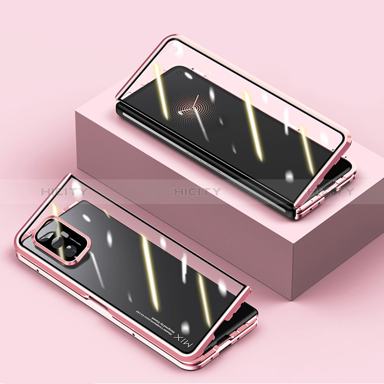 Coque Rebord Bumper Luxe Aluminum Metal Miroir 360 Degres Housse Etui Aimant P02 pour Xiaomi Mix Fold 5G Or Rose Plus