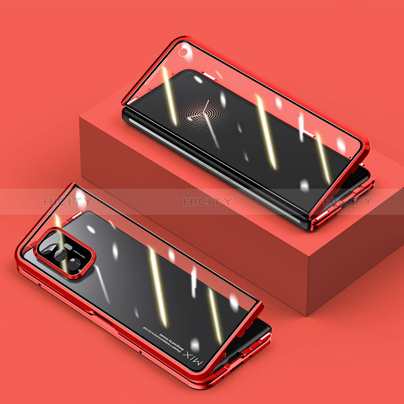 Coque Rebord Bumper Luxe Aluminum Metal Miroir 360 Degres Housse Etui Aimant P02 pour Xiaomi Mix Fold 5G Rouge Plus