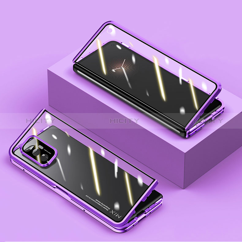 Coque Rebord Bumper Luxe Aluminum Metal Miroir 360 Degres Housse Etui Aimant P02 pour Xiaomi Mix Fold 5G Violet Plus