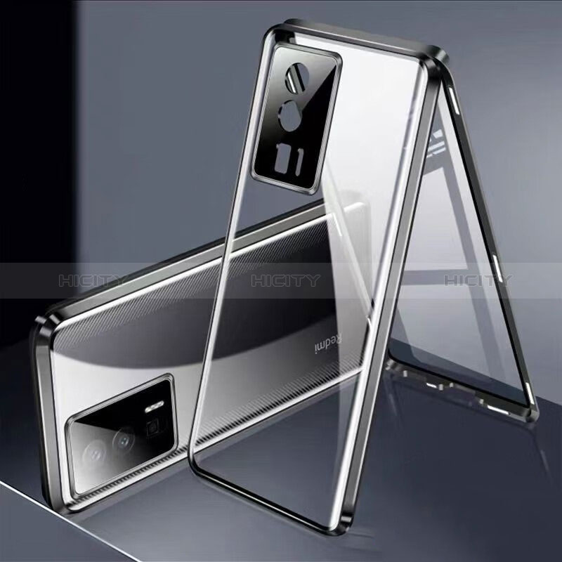 Coque Rebord Bumper Luxe Aluminum Metal Miroir 360 Degres Housse Etui Aimant P02 pour Xiaomi Poco F5 Pro 5G Noir Plus