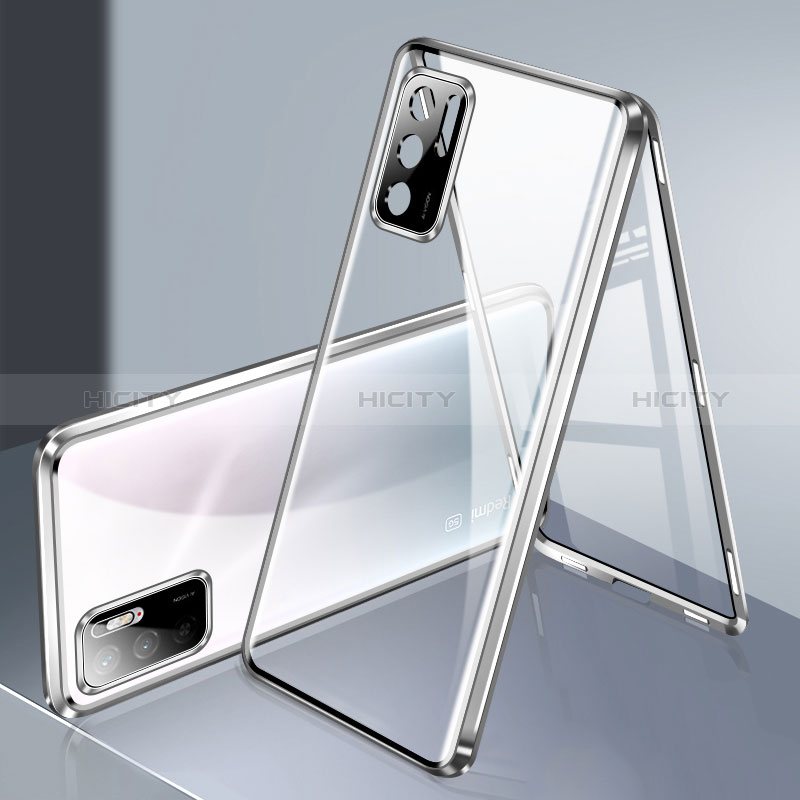 Coque Rebord Bumper Luxe Aluminum Metal Miroir 360 Degres Housse Etui Aimant P02 pour Xiaomi POCO M3 Pro 5G Argent Plus