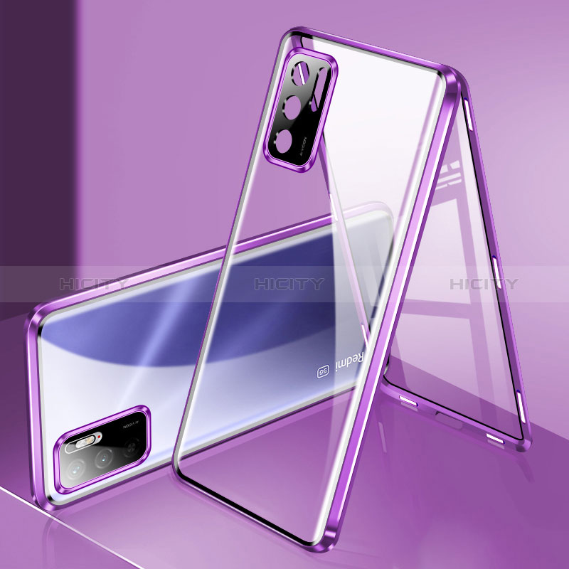 Coque Rebord Bumper Luxe Aluminum Metal Miroir 360 Degres Housse Etui Aimant P02 pour Xiaomi POCO M3 Pro 5G Violet Plus