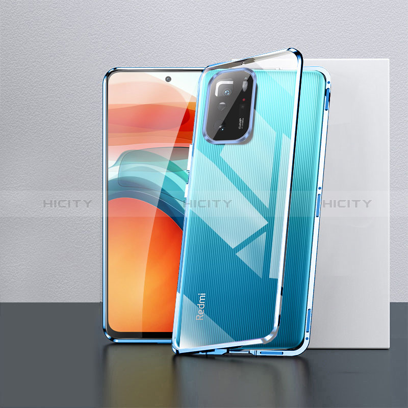 Coque Rebord Bumper Luxe Aluminum Metal Miroir 360 Degres Housse Etui Aimant P02 pour Xiaomi Poco X3 GT 5G Bleu Plus