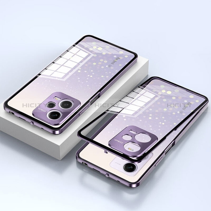 Coque Rebord Bumper Luxe Aluminum Metal Miroir 360 Degres Housse Etui Aimant P02 pour Xiaomi Poco X5 5G Violet Plus