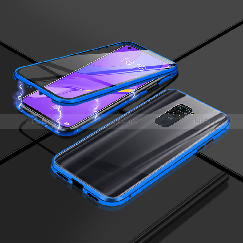 Coque Rebord Bumper Luxe Aluminum Metal Miroir 360 Degres Housse Etui Aimant P02 pour Xiaomi Redmi 10X 5G Bleu Plus