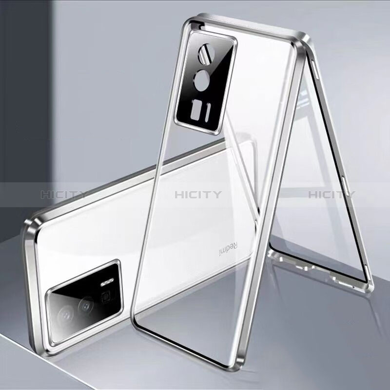 Coque Rebord Bumper Luxe Aluminum Metal Miroir 360 Degres Housse Etui Aimant P02 pour Xiaomi Redmi K60 5G Argent Plus