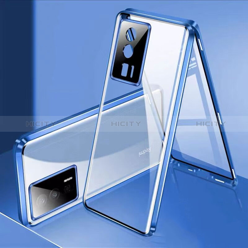 Coque Rebord Bumper Luxe Aluminum Metal Miroir 360 Degres Housse Etui Aimant P02 pour Xiaomi Redmi K60 Pro 5G Bleu Plus