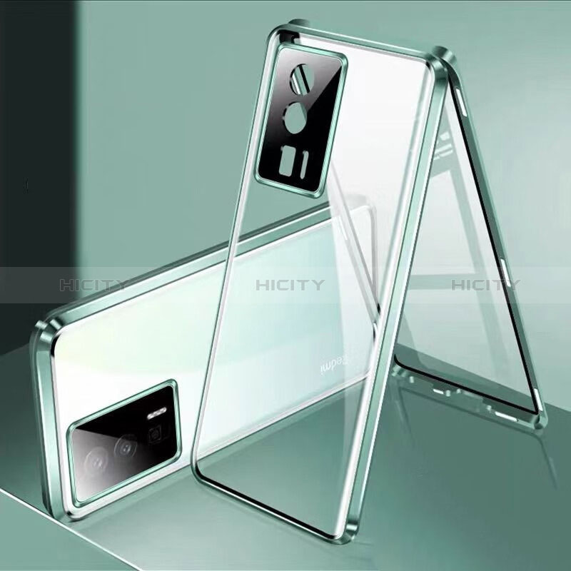 Coque Rebord Bumper Luxe Aluminum Metal Miroir 360 Degres Housse Etui Aimant P02 pour Xiaomi Redmi K60 Pro 5G Vert Plus