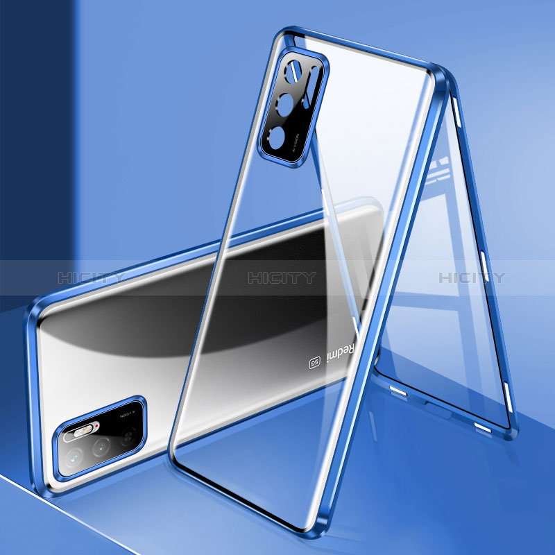 Coque Rebord Bumper Luxe Aluminum Metal Miroir 360 Degres Housse Etui Aimant P02 pour Xiaomi Redmi Note 10 5G Bleu Plus