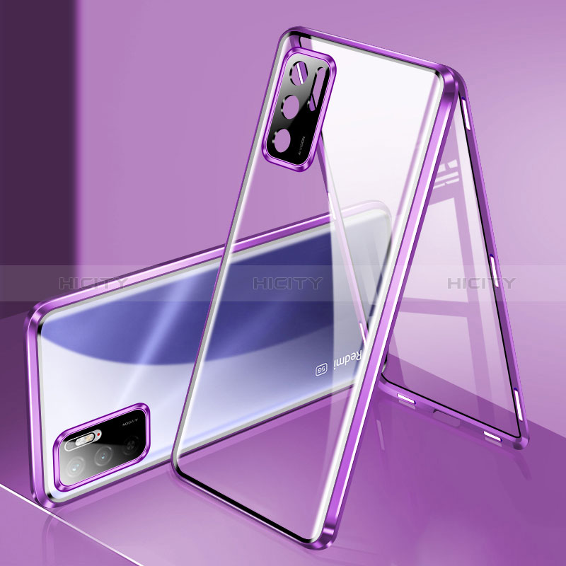 Coque Rebord Bumper Luxe Aluminum Metal Miroir 360 Degres Housse Etui Aimant P02 pour Xiaomi Redmi Note 10 5G Violet Plus