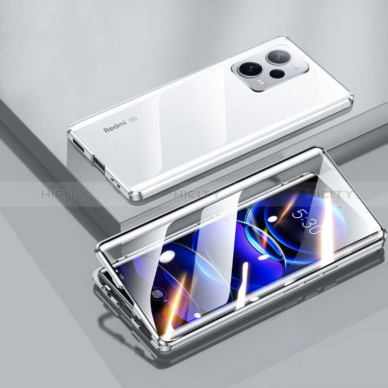 Coque Rebord Bumper Luxe Aluminum Metal Miroir 360 Degres Housse Etui Aimant P02 pour Xiaomi Redmi Note 12 Pro 5G Argent Plus