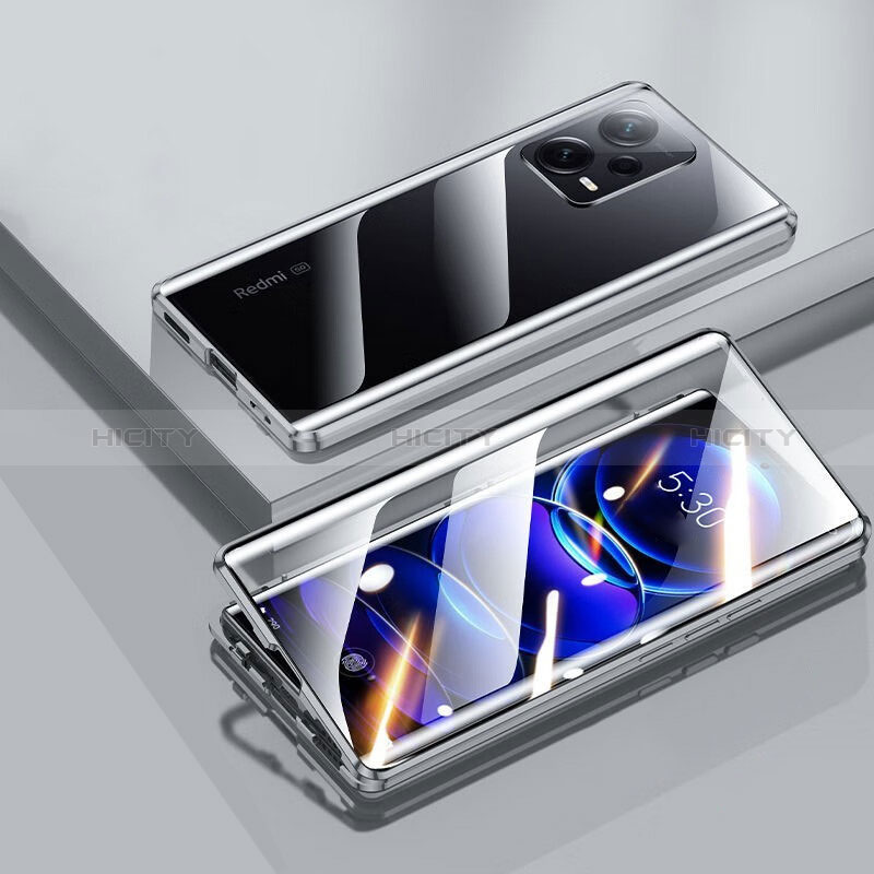 Coque Rebord Bumper Luxe Aluminum Metal Miroir 360 Degres Housse Etui Aimant P02 pour Xiaomi Redmi Note 12 Pro+ Plus 5G Noir Plus
