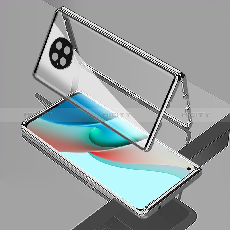 Coque Rebord Bumper Luxe Aluminum Metal Miroir 360 Degres Housse Etui Aimant P02 pour Xiaomi Redmi Note 9 5G Argent Plus