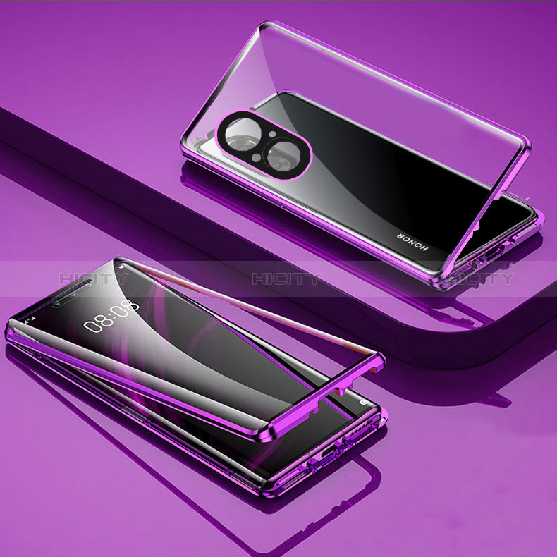 Coque Rebord Bumper Luxe Aluminum Metal Miroir 360 Degres Housse Etui Aimant P03 pour Huawei Honor 50 SE 5G Violet Plus