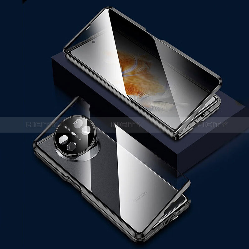 Coque Rebord Bumper Luxe Aluminum Metal Miroir 360 Degres Housse Etui Aimant P03 pour Huawei Mate X3 Noir Plus