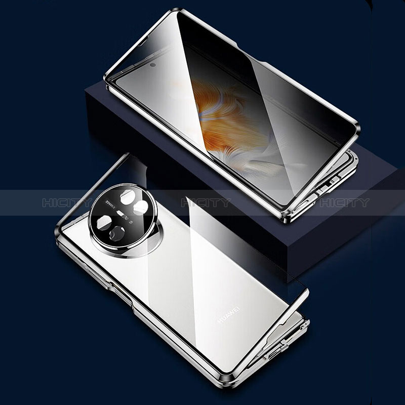 Coque Rebord Bumper Luxe Aluminum Metal Miroir 360 Degres Housse Etui Aimant P03 pour Huawei Mate X5 Argent Plus