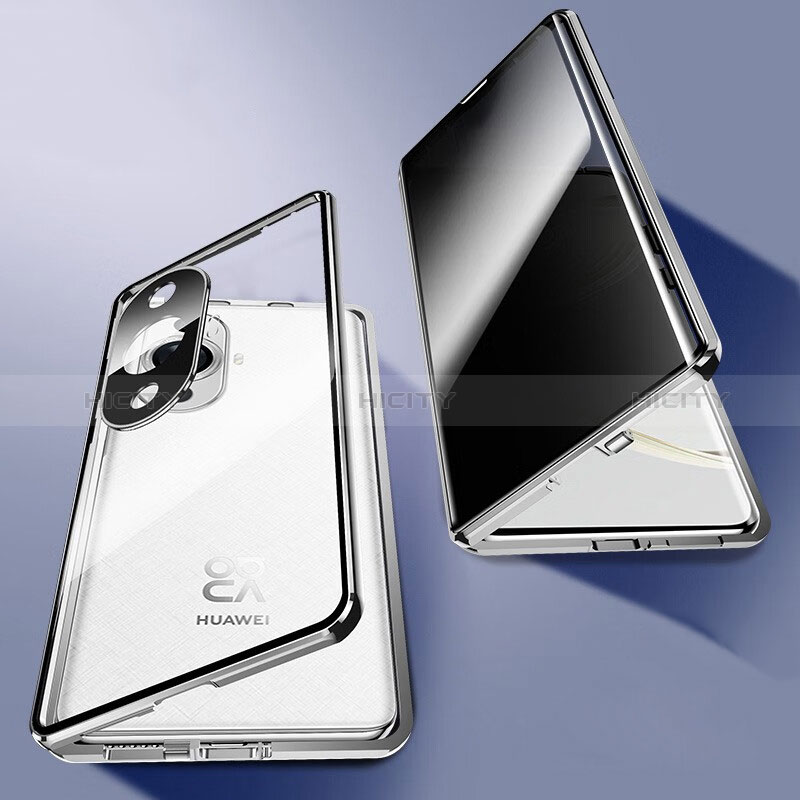 Coque Rebord Bumper Luxe Aluminum Metal Miroir 360 Degres Housse Etui Aimant P03 pour Huawei Nova 11 Pro Argent Plus