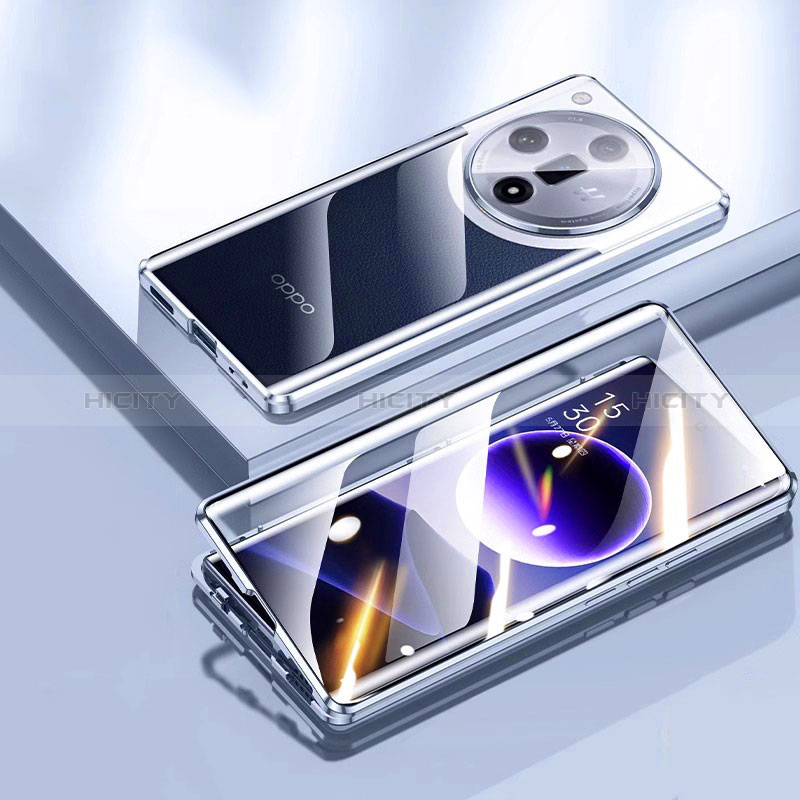 Coque Rebord Bumper Luxe Aluminum Metal Miroir 360 Degres Housse Etui Aimant P03 pour Oppo Find X7 Ultra 5G Argent Plus