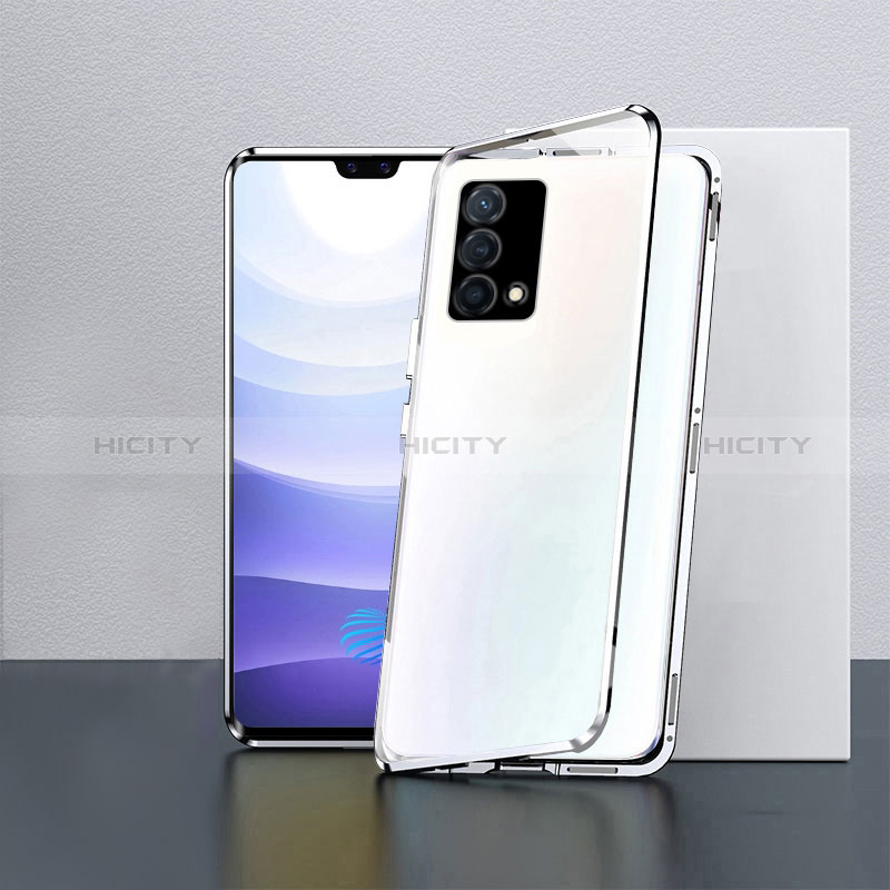 Coque Rebord Bumper Luxe Aluminum Metal Miroir 360 Degres Housse Etui Aimant P03 pour Oppo K9 5G Argent Plus