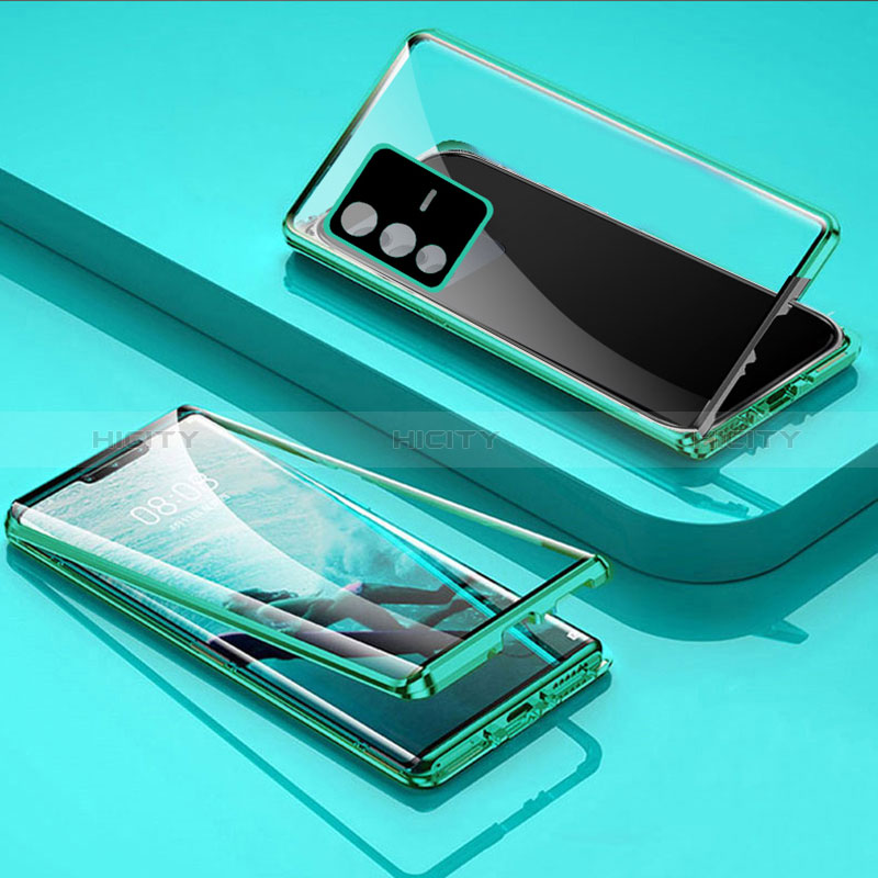 Coque Rebord Bumper Luxe Aluminum Metal Miroir 360 Degres Housse Etui Aimant P03 pour Vivo V23 Pro 5G Vert Plus