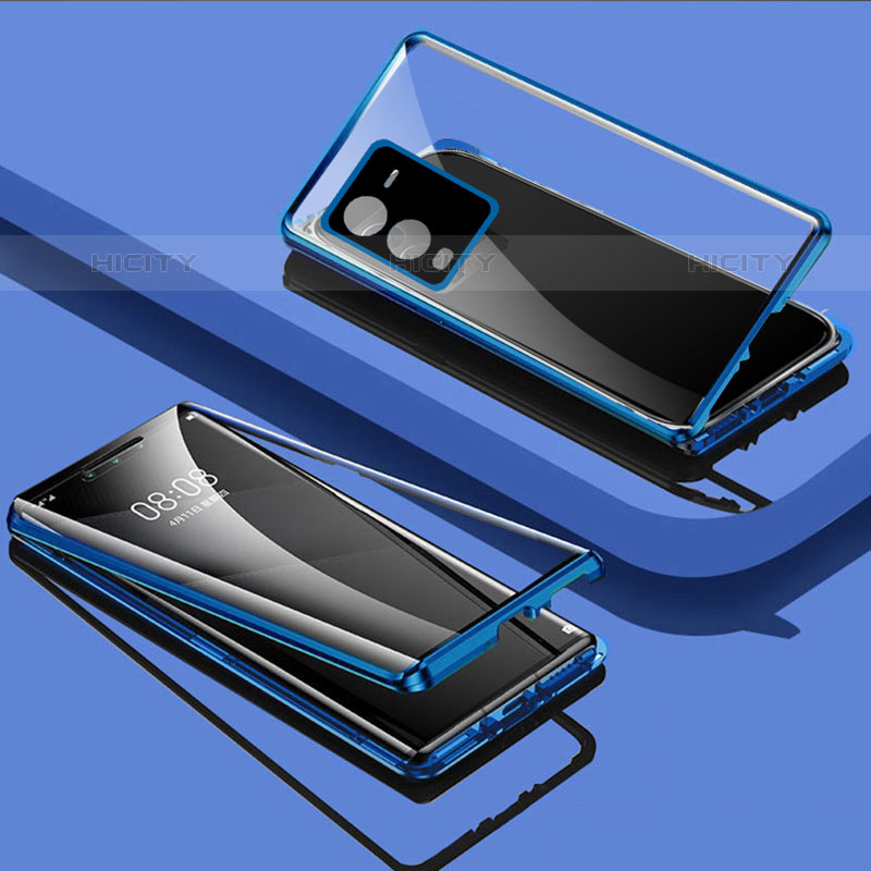 Coque Rebord Bumper Luxe Aluminum Metal Miroir 360 Degres Housse Etui Aimant P03 pour Vivo V25 Pro 5G Bleu Plus