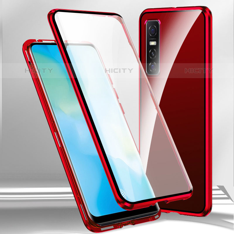 Coque Rebord Bumper Luxe Aluminum Metal Miroir 360 Degres Housse Etui Aimant P03 pour Vivo Y73s 5G Rouge Plus