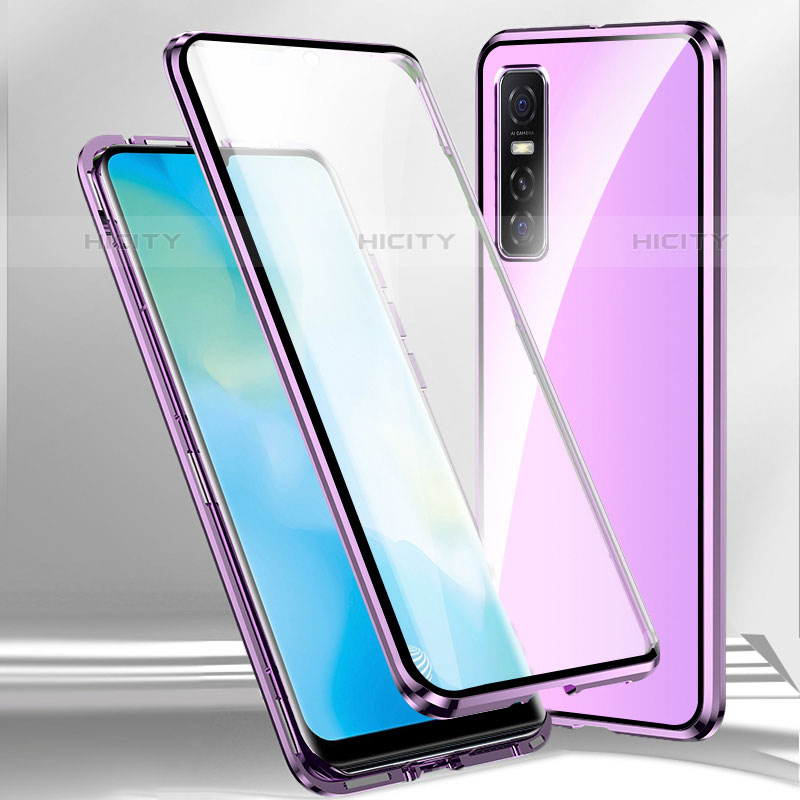 Coque Rebord Bumper Luxe Aluminum Metal Miroir 360 Degres Housse Etui Aimant P03 pour Vivo Y73s 5G Violet Plus