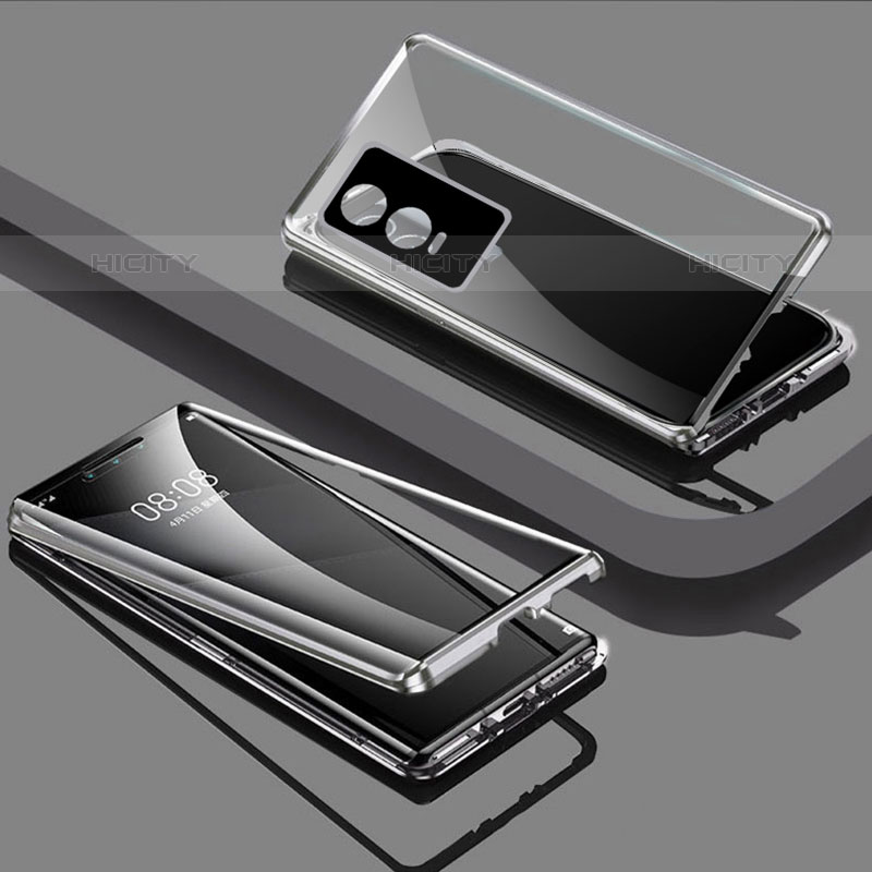 Coque Rebord Bumper Luxe Aluminum Metal Miroir 360 Degres Housse Etui Aimant P03 pour Vivo Y74s 5G Argent Plus