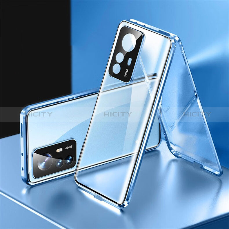 Coque Rebord Bumper Luxe Aluminum Metal Miroir 360 Degres Housse Etui Aimant P03 pour Xiaomi Mi 12T 5G Bleu Plus