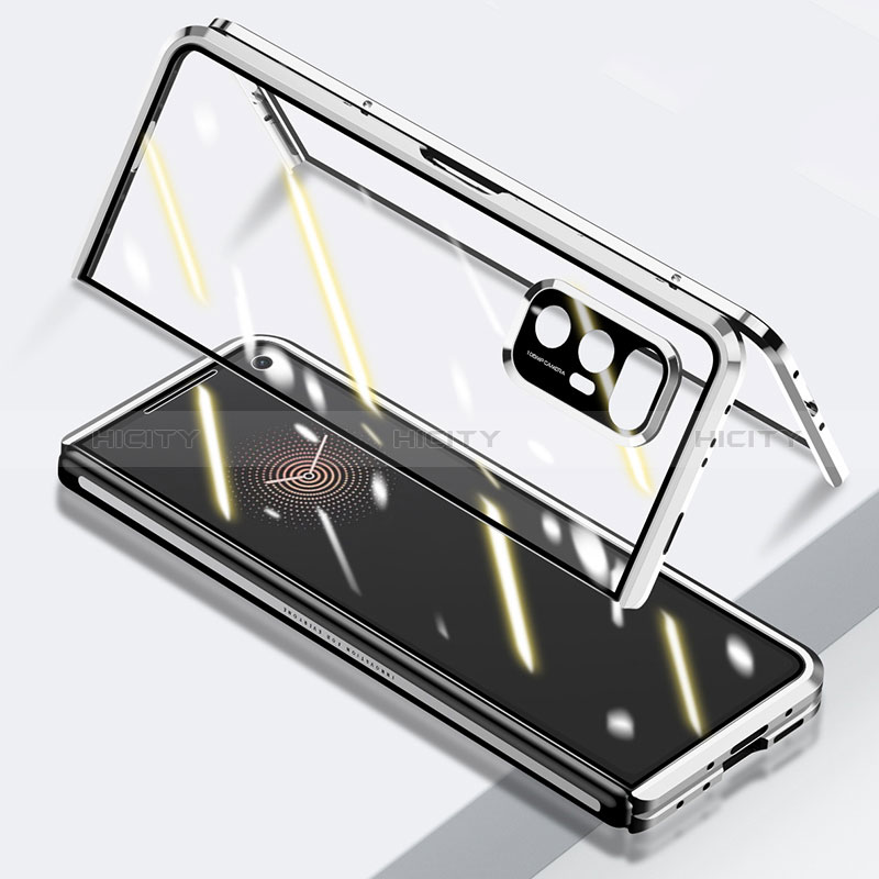 Coque Rebord Bumper Luxe Aluminum Metal Miroir 360 Degres Housse Etui Aimant P03 pour Xiaomi Mix Fold 5G Argent Plus