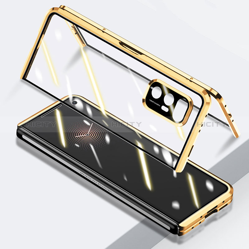 Coque Rebord Bumper Luxe Aluminum Metal Miroir 360 Degres Housse Etui Aimant P03 pour Xiaomi Mix Fold 5G Or Plus