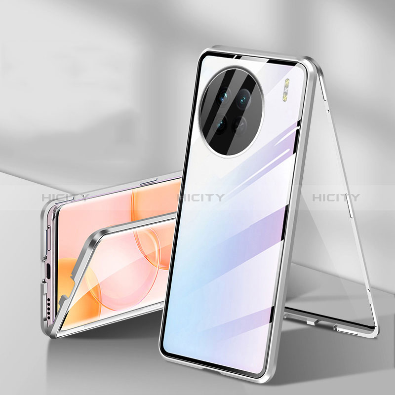 Coque Rebord Bumper Luxe Aluminum Metal Miroir 360 Degres Housse Etui Aimant P04 pour OnePlus Ace 2 5G Argent Plus