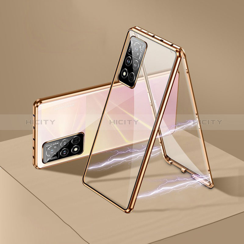 Coque Rebord Bumper Luxe Aluminum Metal Miroir 360 Degres Housse Etui Aimant P05 pour Huawei Honor V40 5G Or Plus