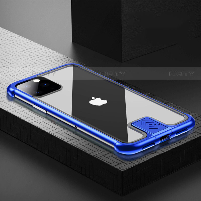 Coque Rebord Bumper Luxe Aluminum Metal Miroir 360 Degres Housse Etui Aimant pour Apple iPhone 11 Pro Max Bleu Plus