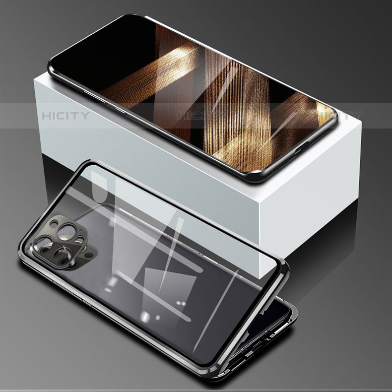 Coque Rebord Bumper Luxe Aluminum Metal Miroir 360 Degres Housse Etui Aimant pour Apple iPhone 15 Pro Noir Plus