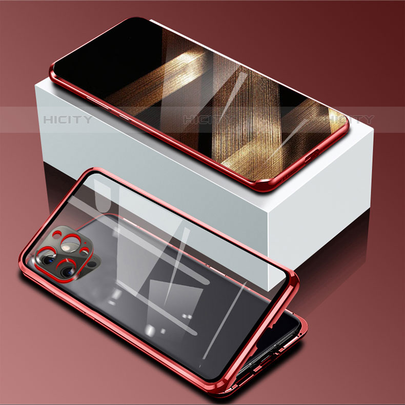 Coque Rebord Bumper Luxe Aluminum Metal Miroir 360 Degres Housse Etui Aimant pour Apple iPhone 15 Pro Plus