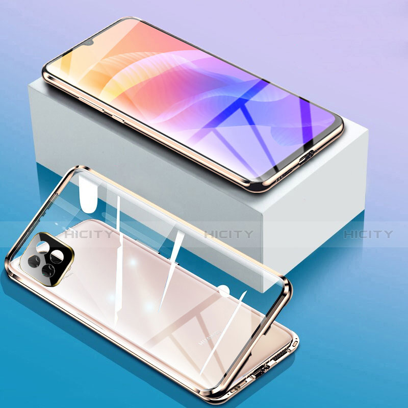 Coque Rebord Bumper Luxe Aluminum Metal Miroir 360 Degres Housse Etui Aimant pour Huawei Enjoy 20 5G Or Plus